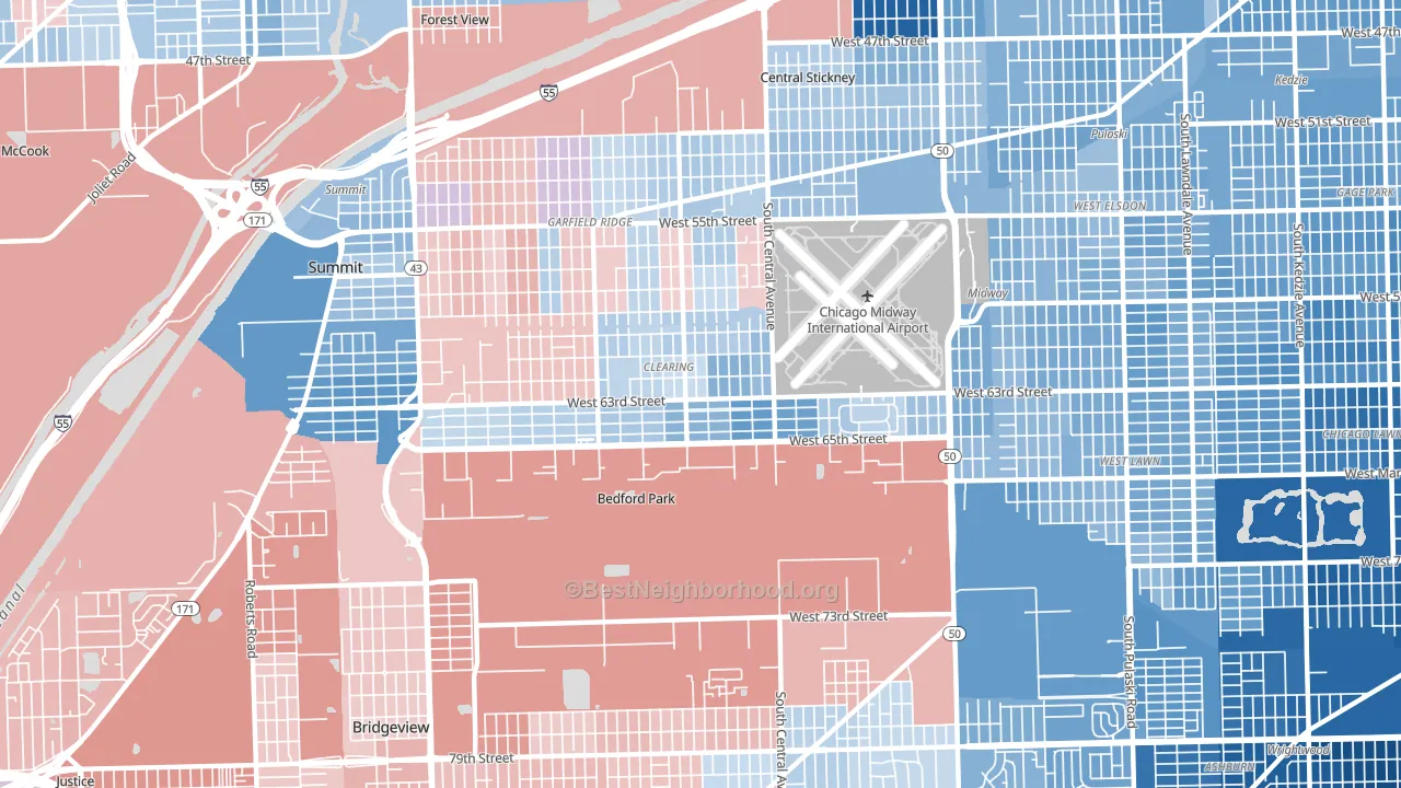 Clearing, Chicago, IL block-group political-lean map