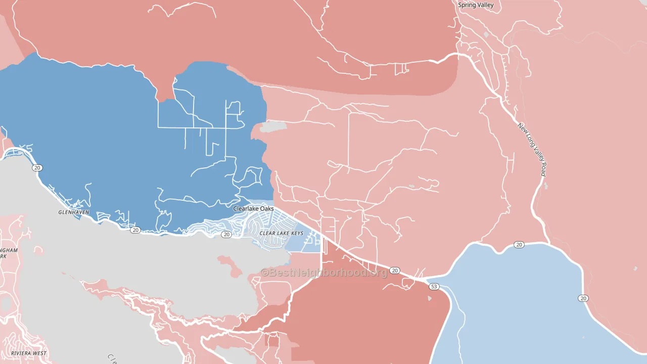 Clearlake Oaks, CA block-group political-lean map