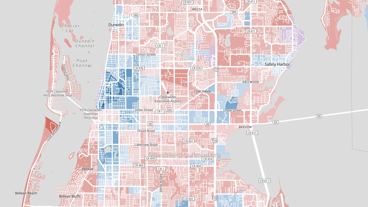 Clearwater, FL block-group political-lean map