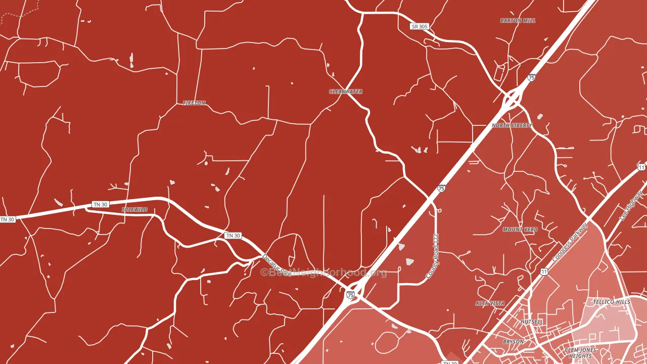 Clearwater, TN block-group political-lean map