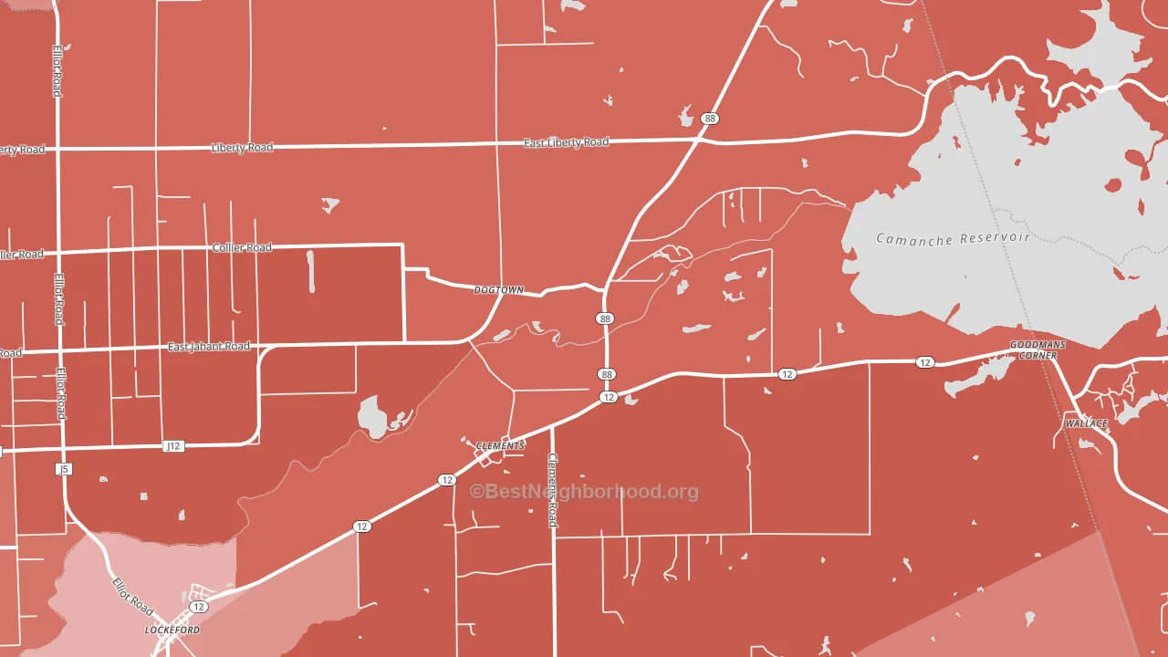 Clements, CA block-group political-lean map