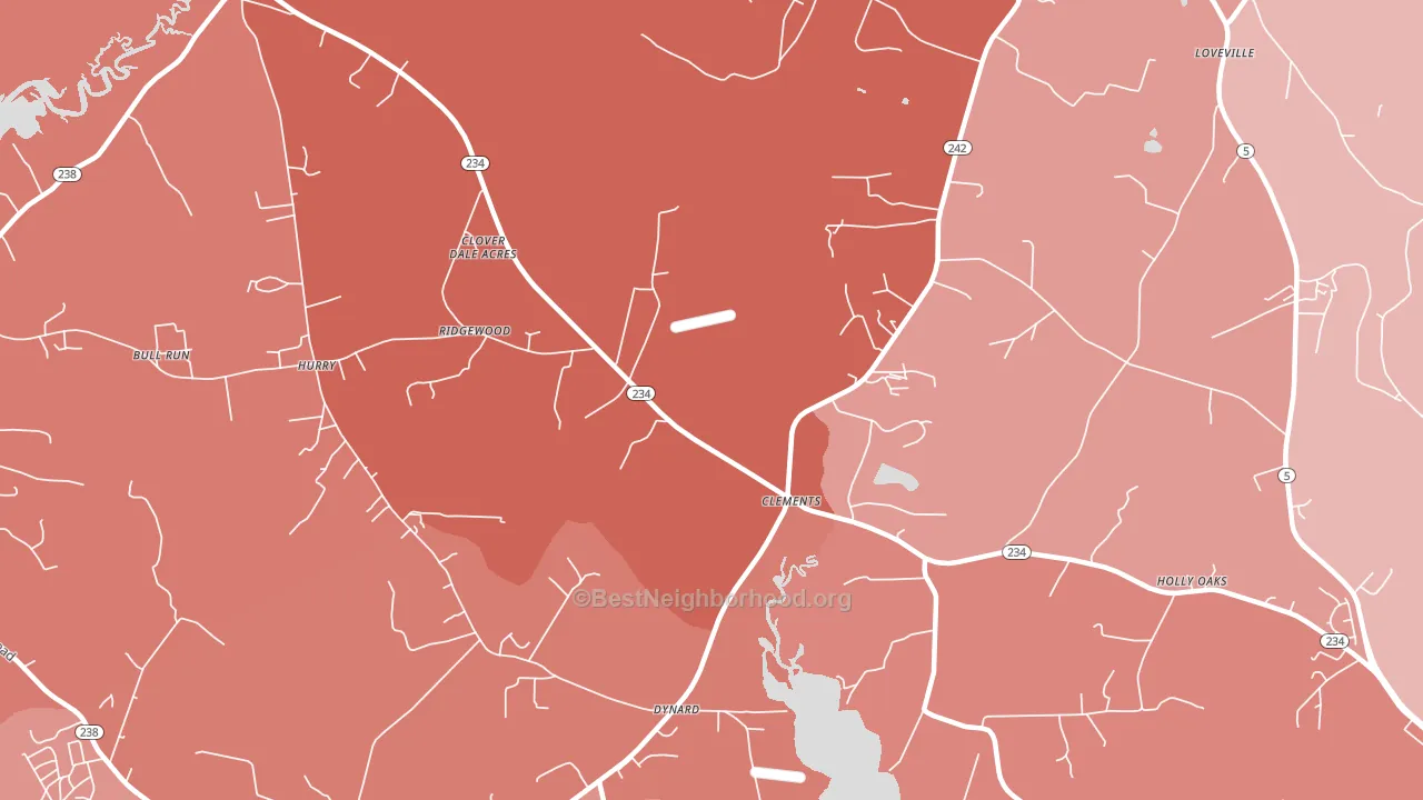 Clements, MD block-group political-lean map