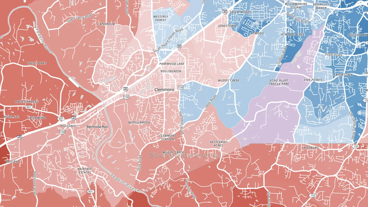 Clemmons, NC block-group political-lean map