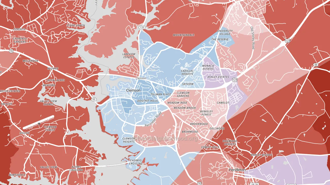 Clemson, SC block-group political-lean map