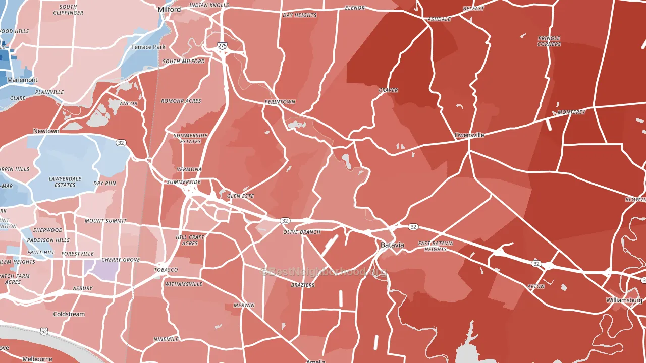 Clermont County, OH block-group political-lean map