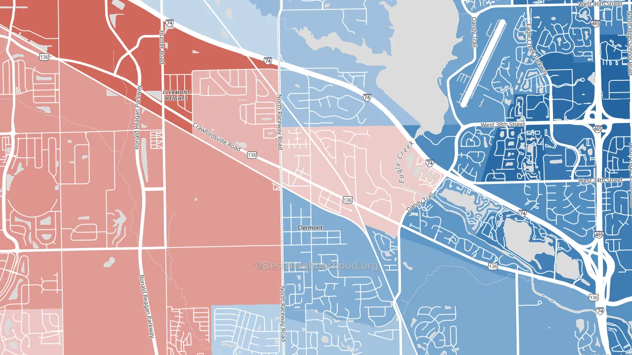 Clermont, IN block-group political-lean map