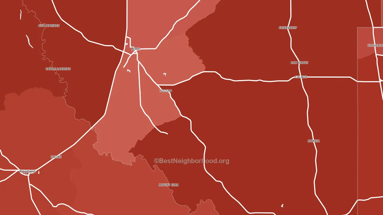 Cleveland County, AR block-group political-lean map