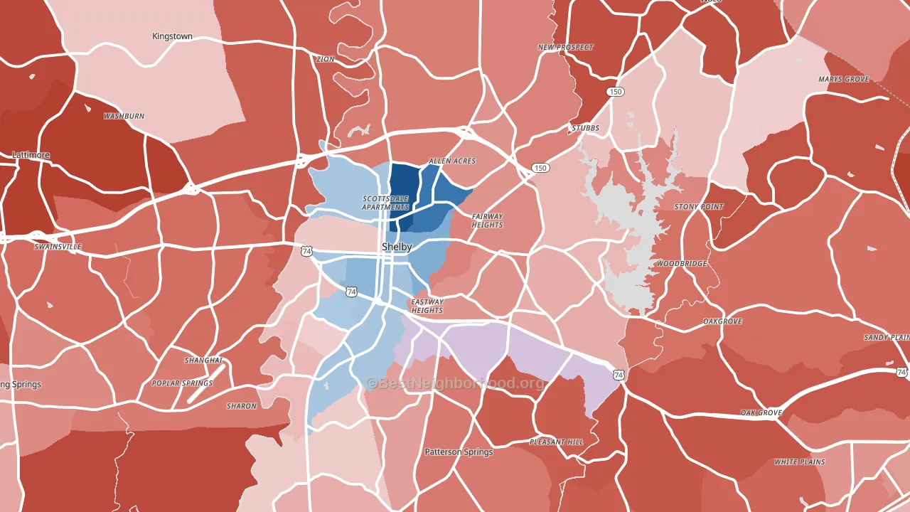 Cleveland County, NC block-group political-lean map