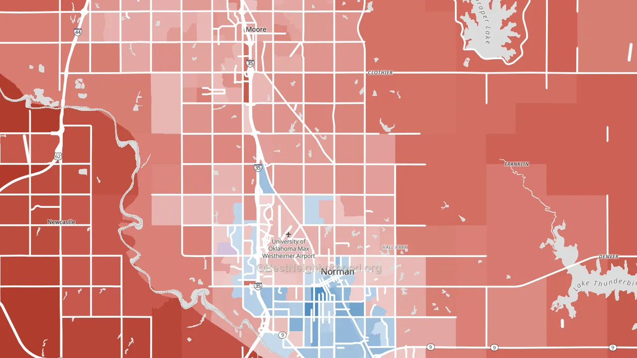 Cleveland County, OK block-group political-lean map