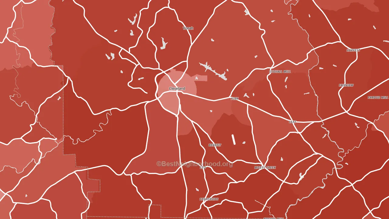 Cleveland, GA block-group political-lean map