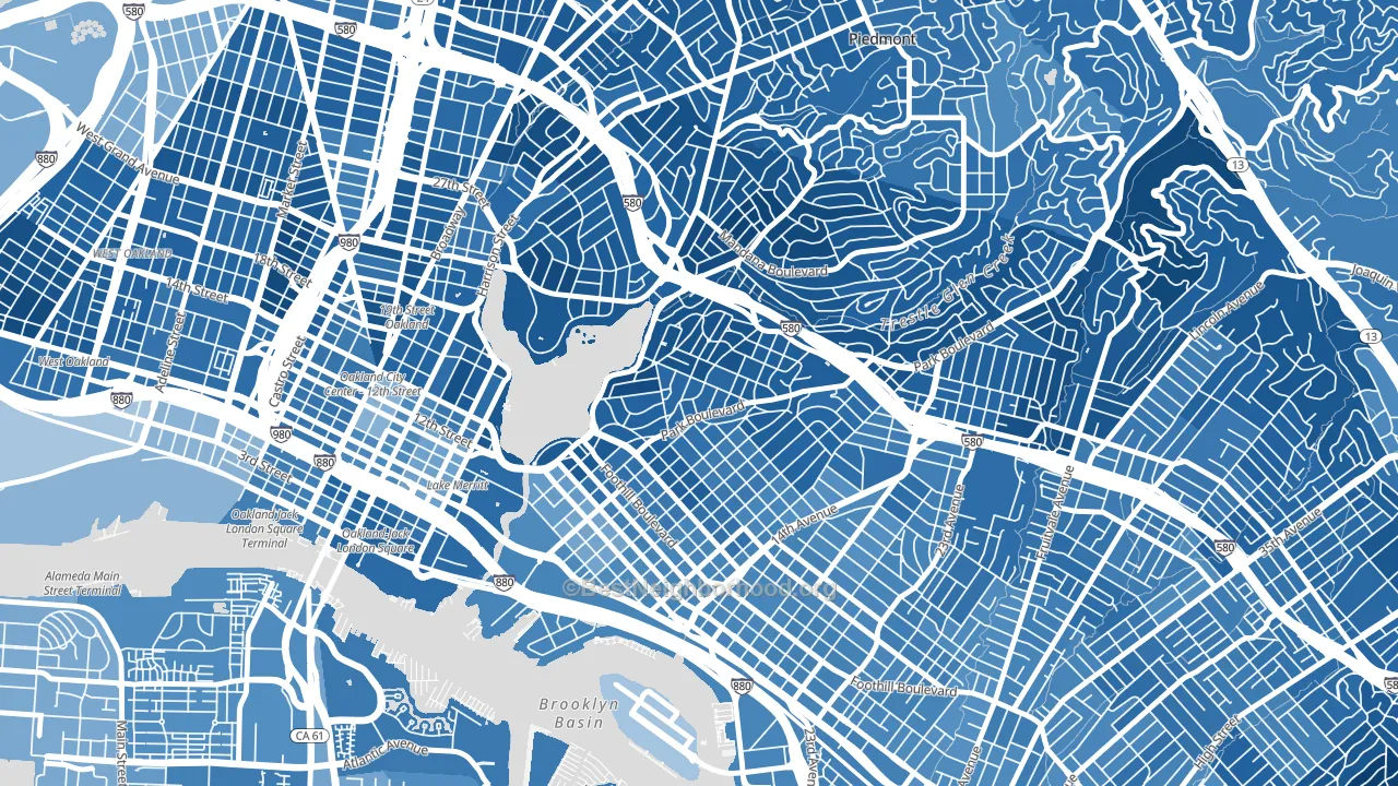 Cleveland Heights, Oakland, CA block-group political-lean map