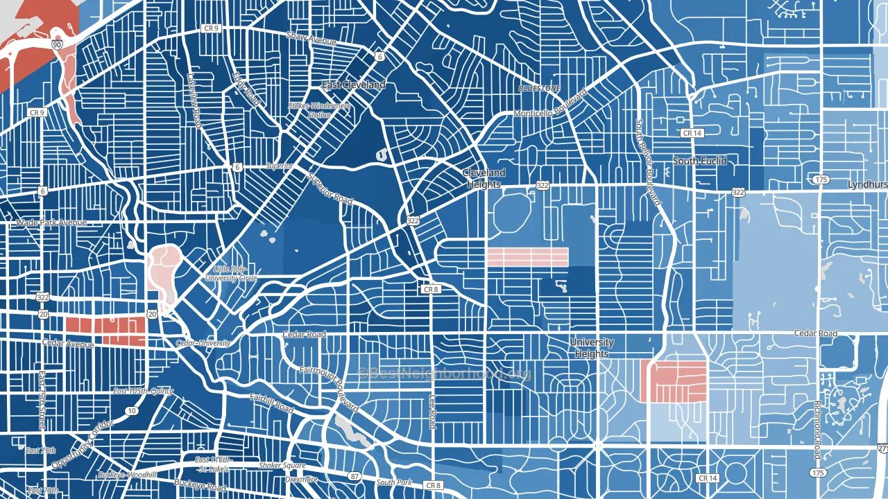 Cleveland Heights, OH block-group political-lean map