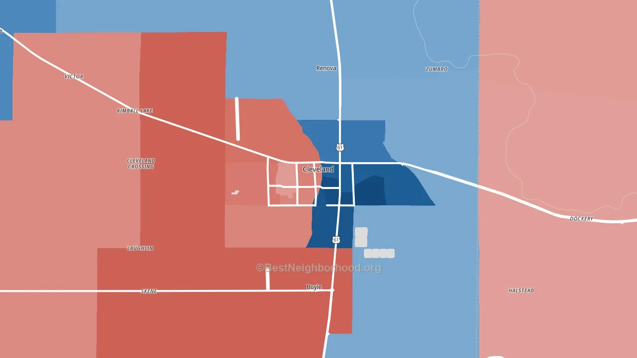 Cleveland, MS block-group political-lean map