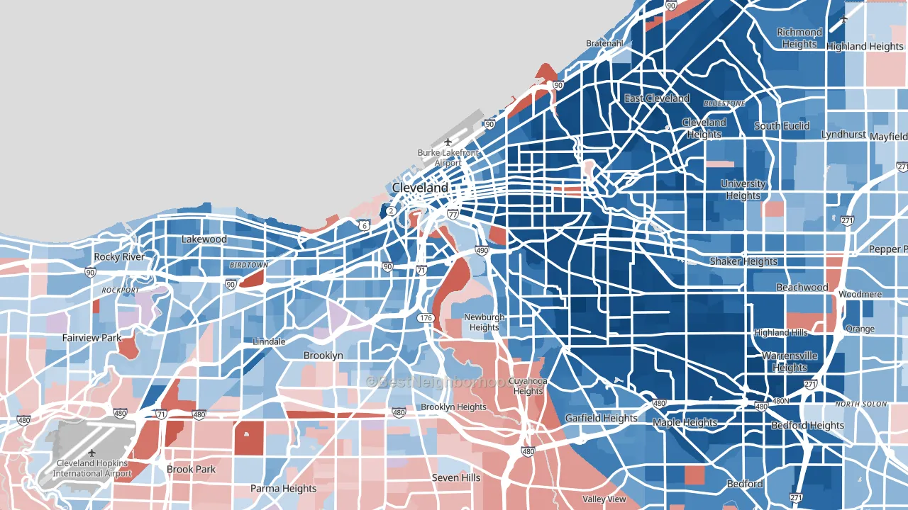 Cleveland, OH block-group political-lean map