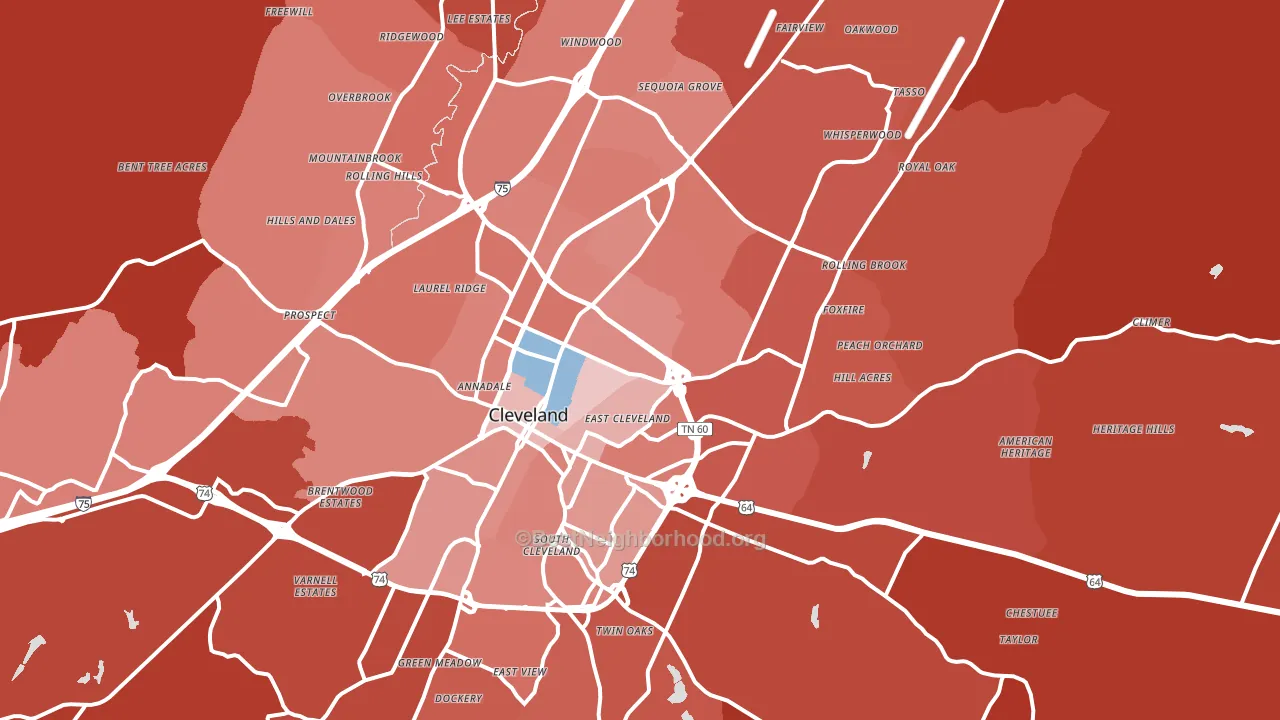 Cleveland, TN block-group political-lean map