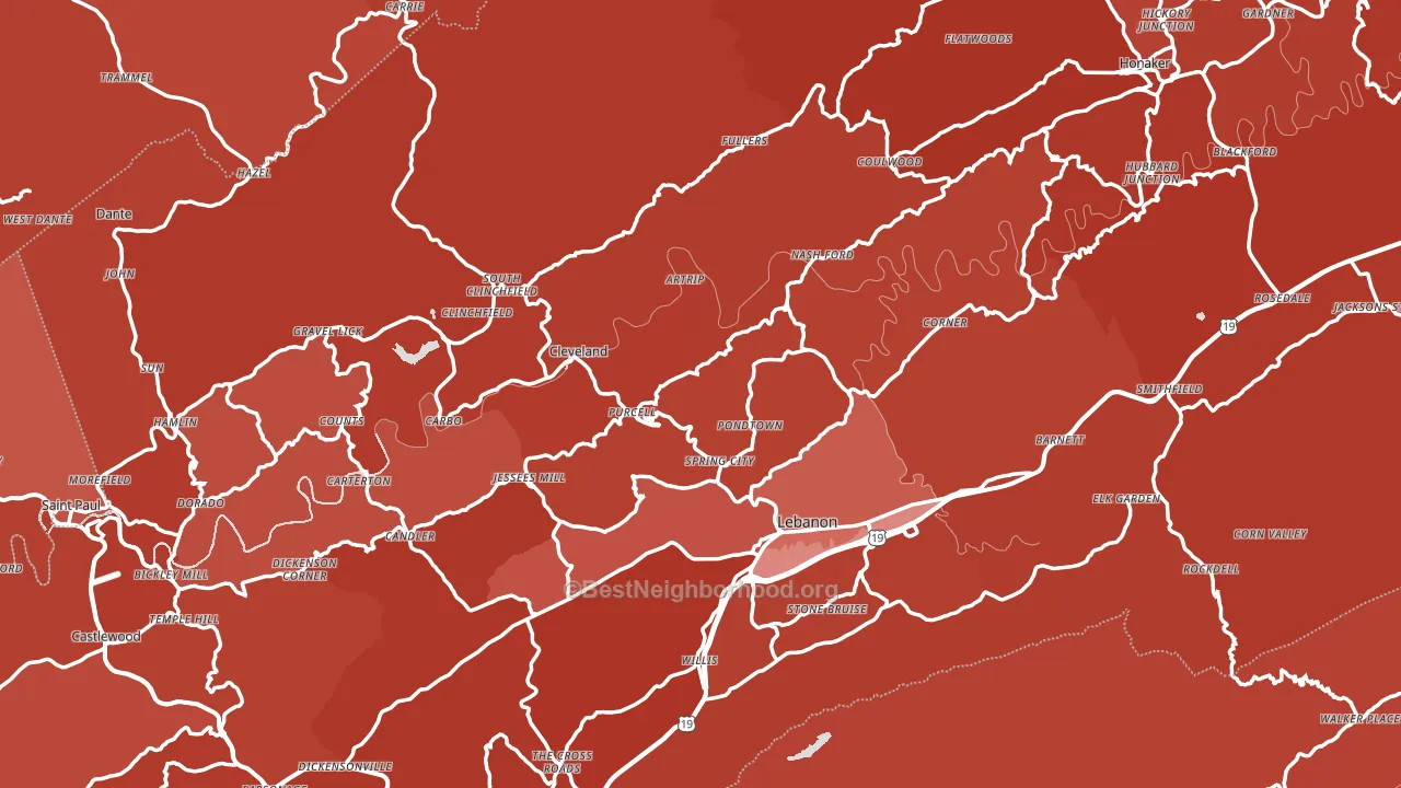 Cleveland, VA block-group political-lean map