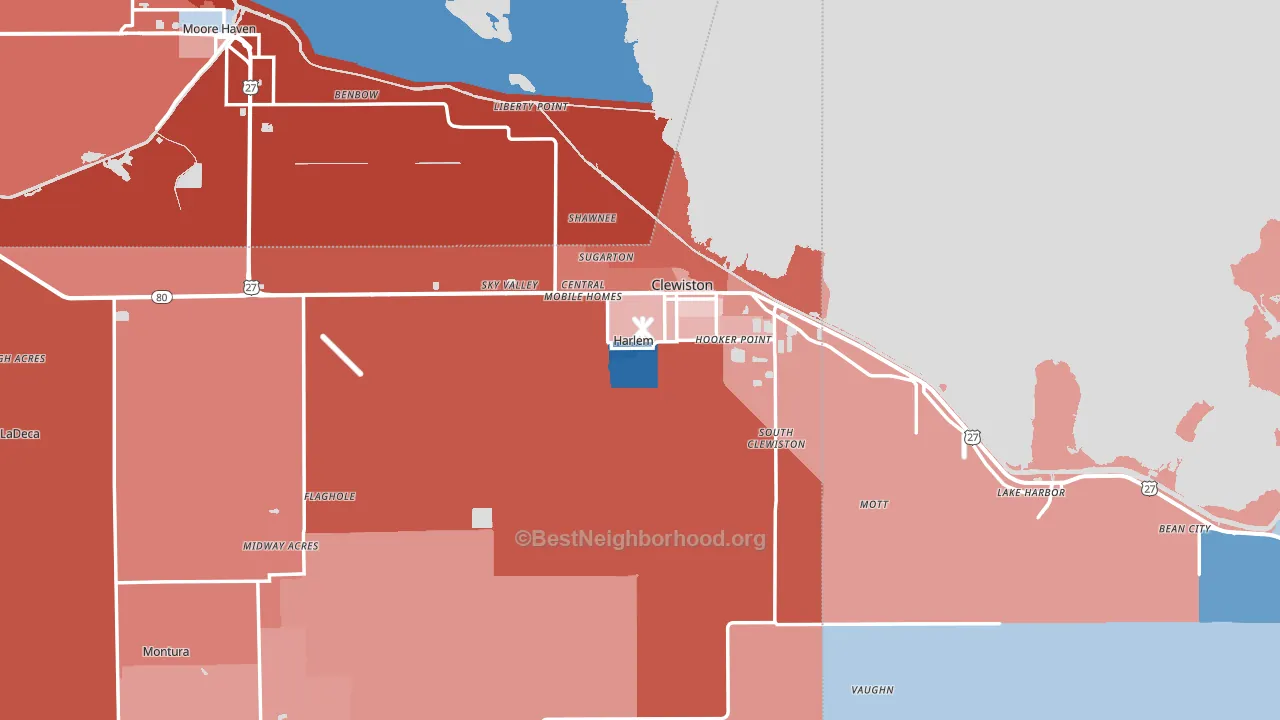 Clewiston, FL block-group political-lean map