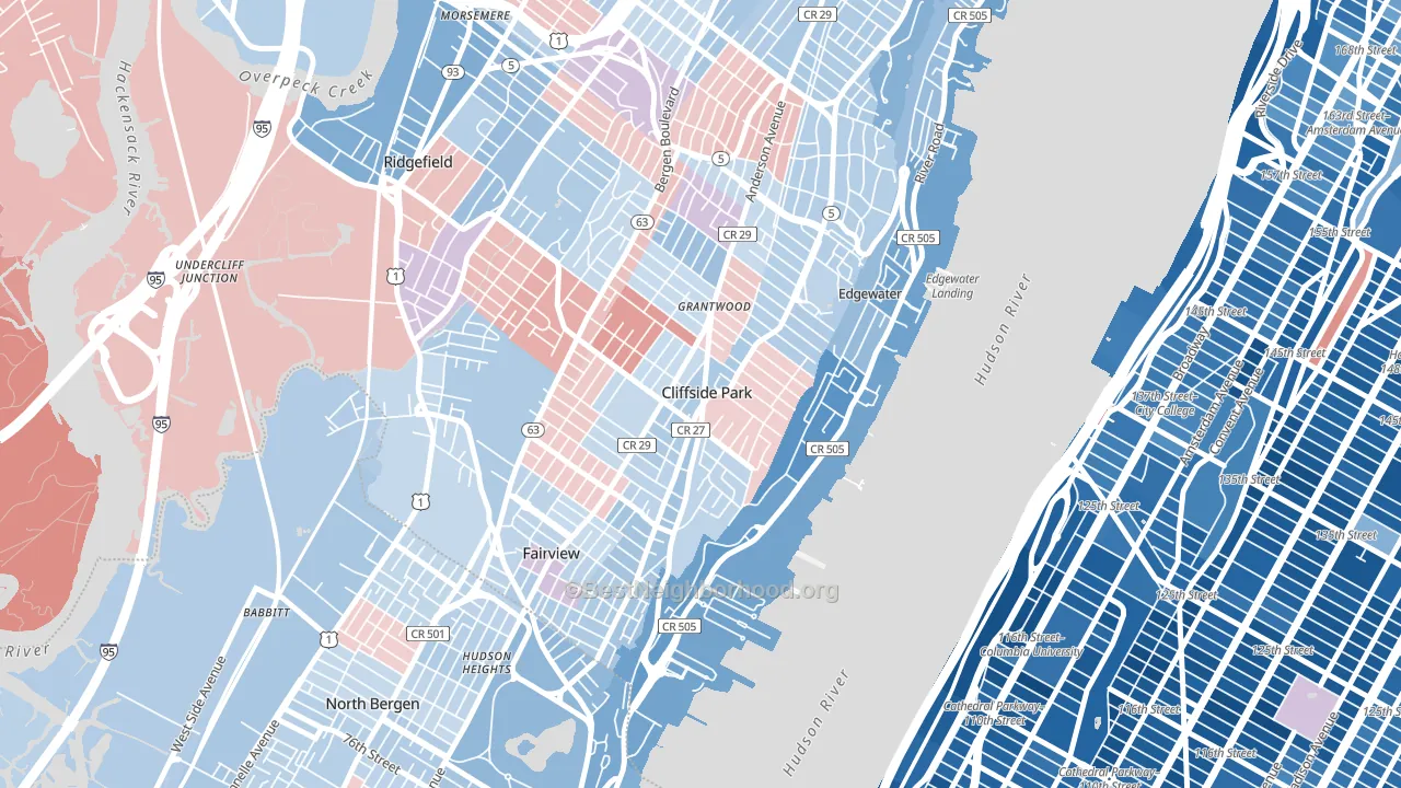 Cliffside Park, NJ block-group political-lean map