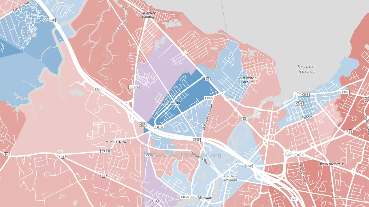 Cliffwood, NJ block-group political-lean map