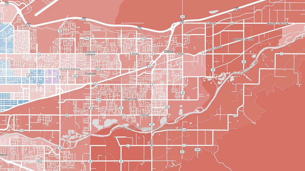 Clifton, CO block-group political-lean map
