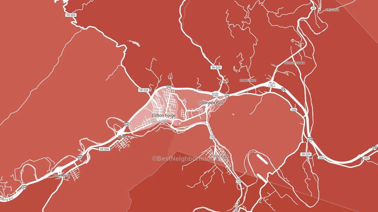 Clifton Forge, VA block-group political-lean map