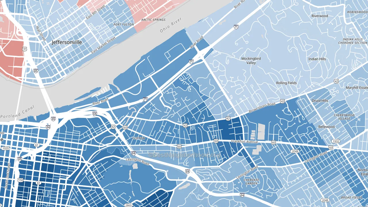 Clifton Heights, Louisville, KY block-group political-lean map