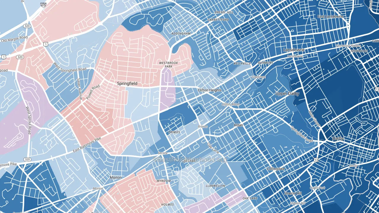 Clifton Heights, PA block-group political-lean map