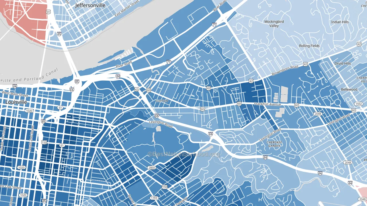 Clifton, Louisville, KY block-group political-lean map