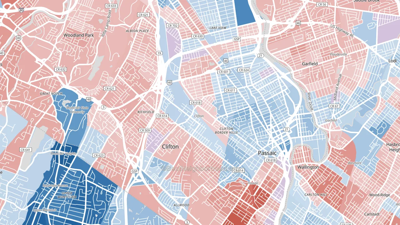 Clifton, NJ block-group political-lean map