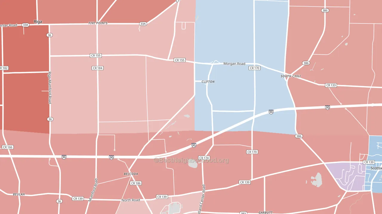 Clifton, NY block-group political-lean map