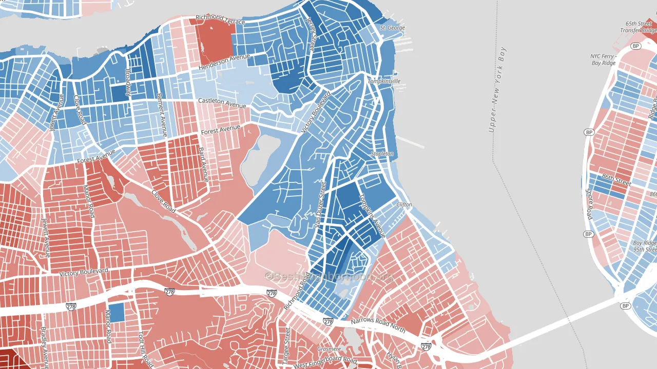 Clifton, Staten Island, NY block-group political-lean map