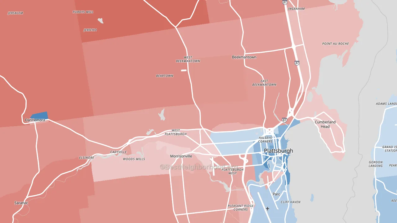 Clinton County, NY block-group political-lean map