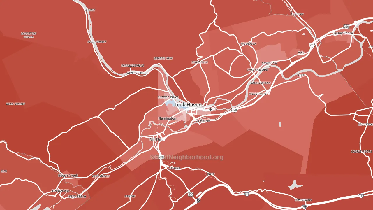 Clinton County, PA block-group political-lean map