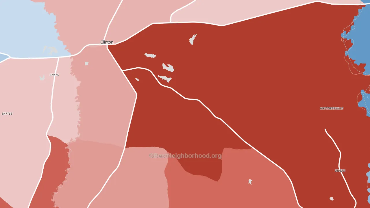 Clinton, LA block-group political-lean map