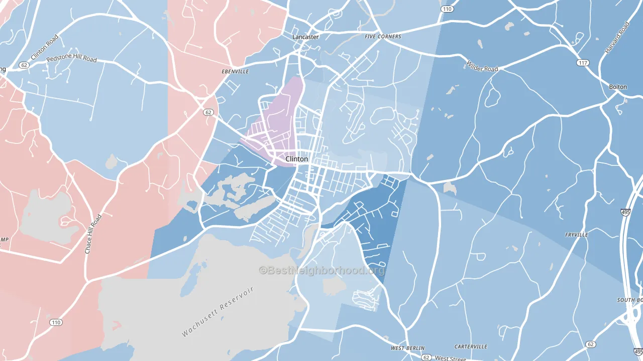 Clinton, MA block-group political-lean map