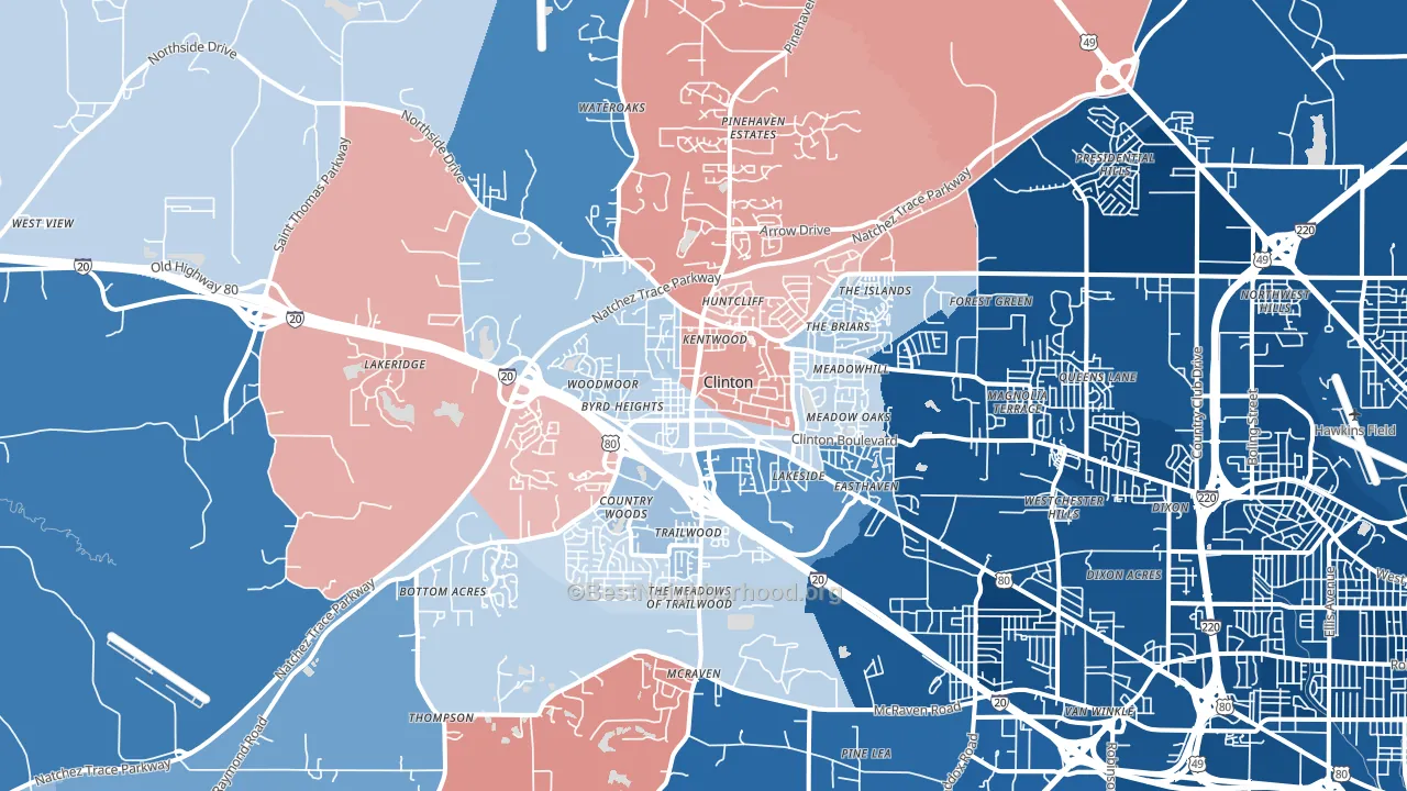 Clinton, MS block-group political-lean map