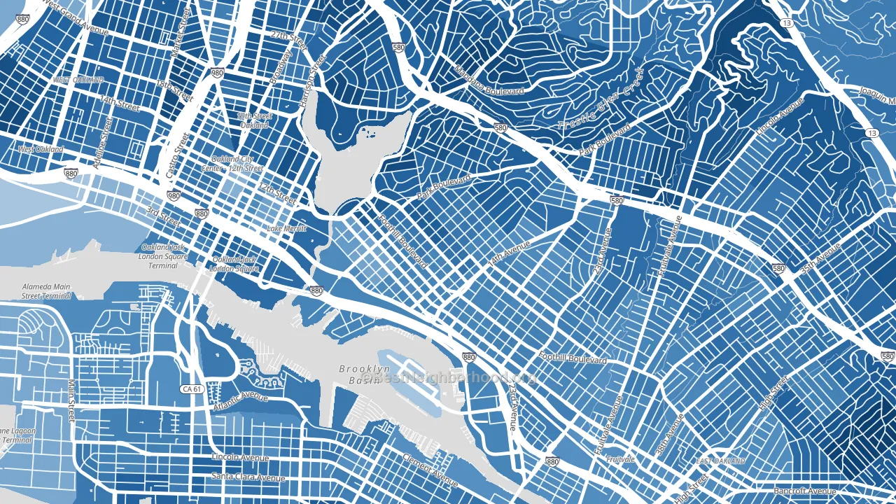 Clinton, Oakland, CA block-group political-lean map