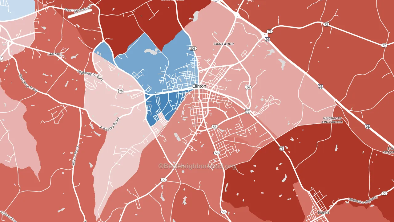 Clinton, SC block-group political-lean map