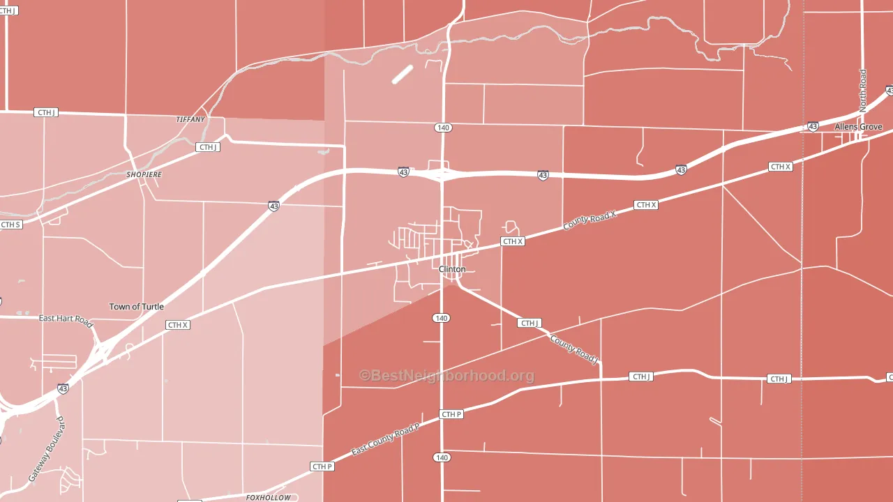 Clinton, WI block-group political-lean map