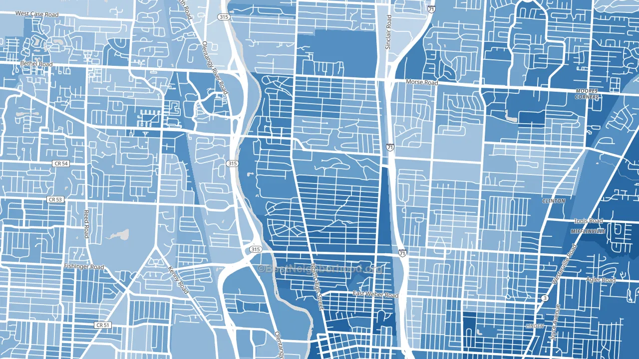 Clintonville, Columbus, OH block-group political-lean map