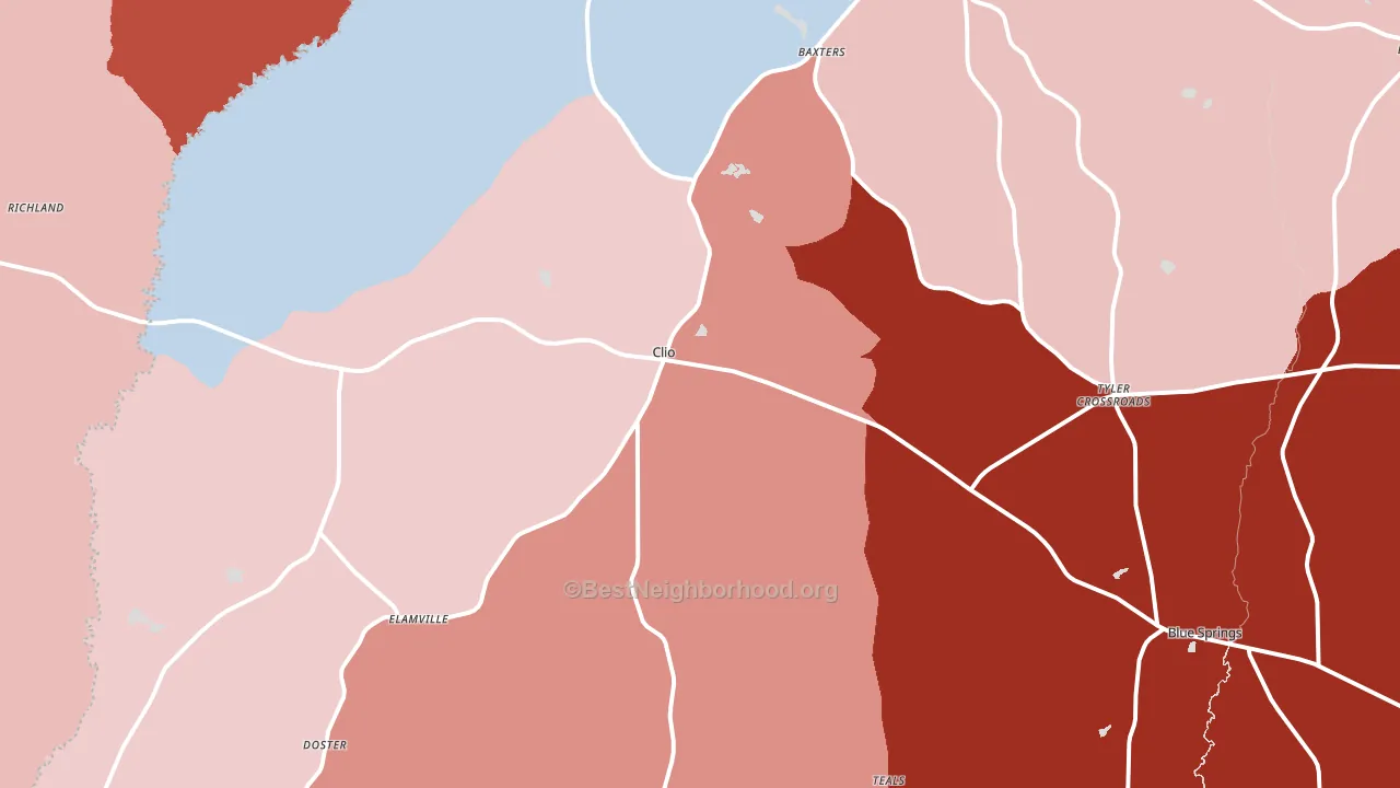 Clio, AL block-group political-lean map