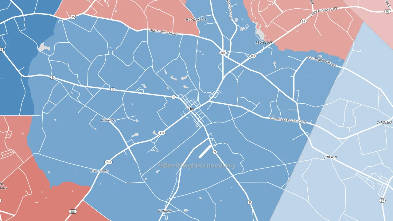 Clio, SC block-group political-lean map