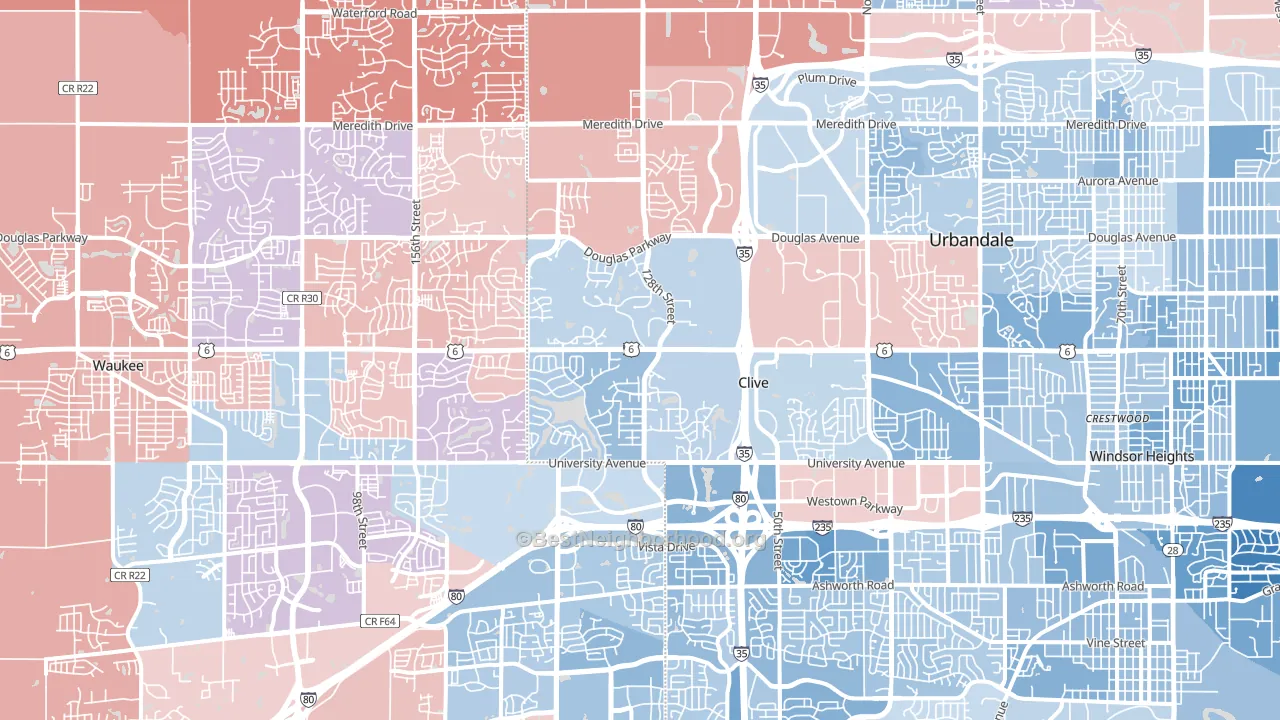 Clive, IA block-group political-lean map