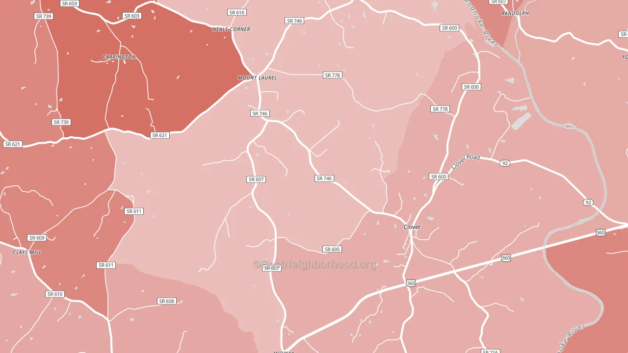Clover, VA block-group political-lean map