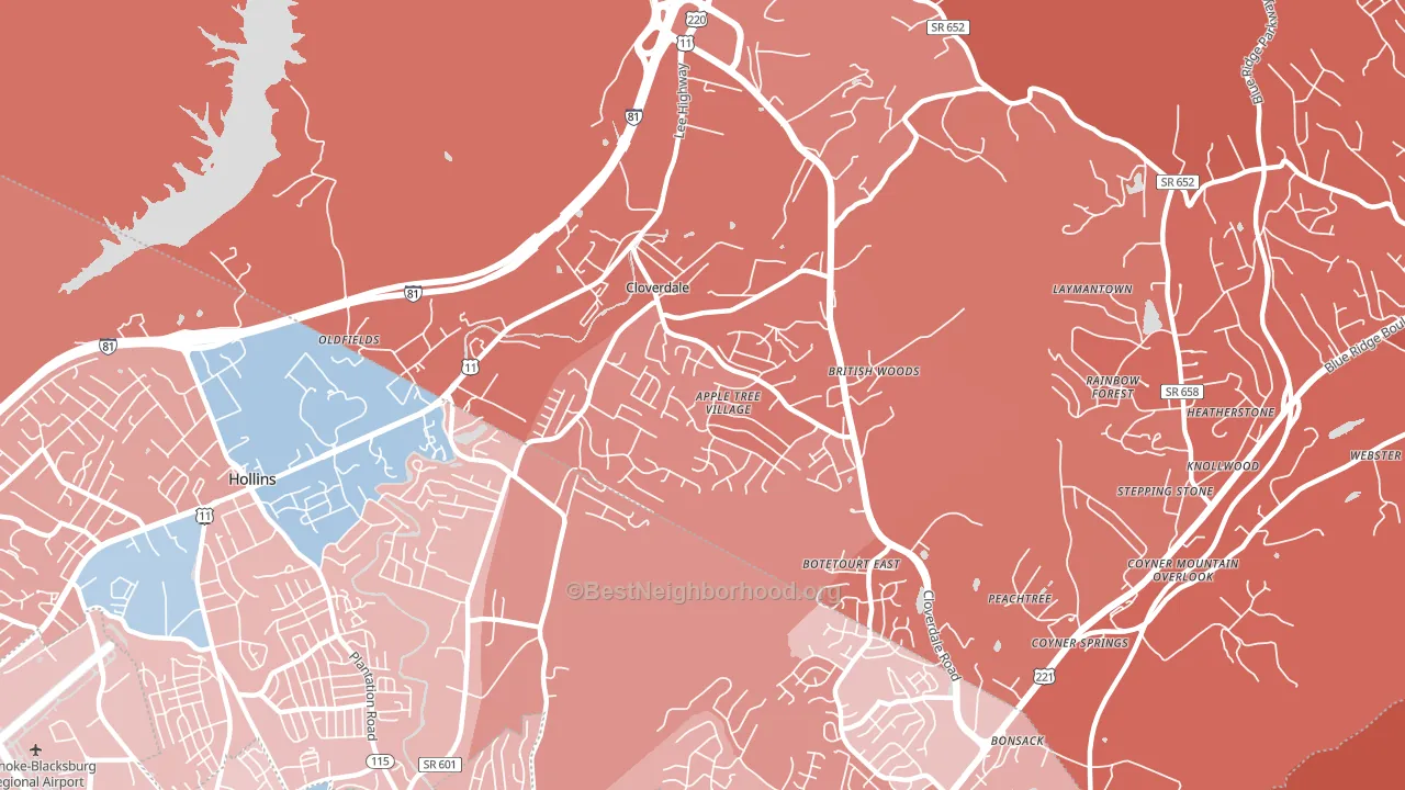 Cloverdale, VA block-group political-lean map