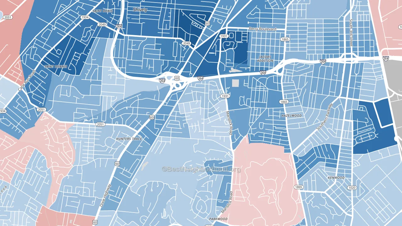 Cloverleaf, Louisville, KY block-group political-lean map