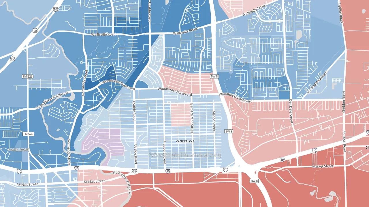 Cloverleaf, TX block-group political-lean map