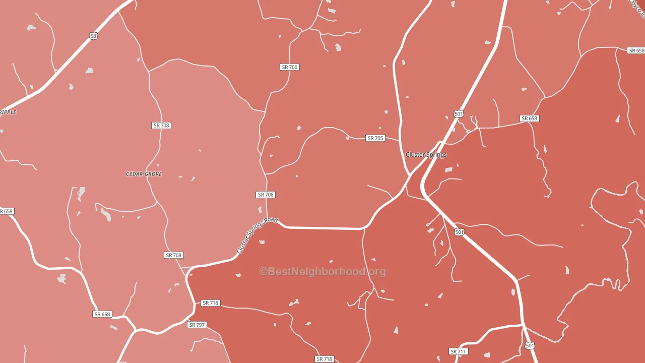 Cluster Springs, VA block-group political-lean map
