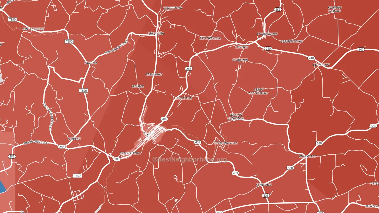 Clymer, PA block-group political-lean map