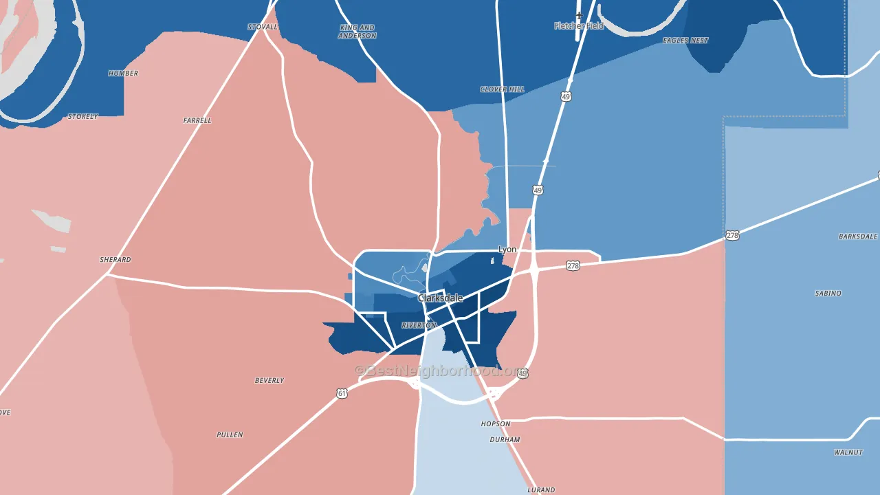 Coahoma County, MS block-group political-lean map